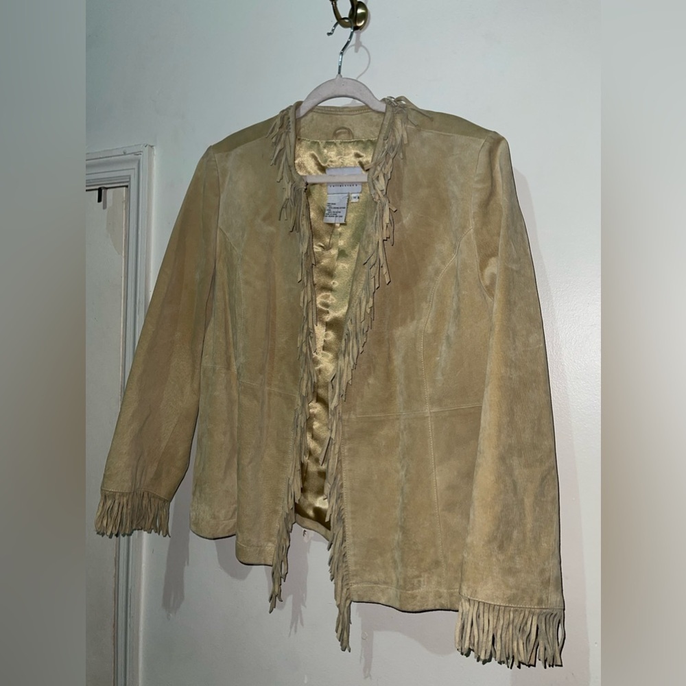 Pamela McCoy Open Leather Fringe Jacket